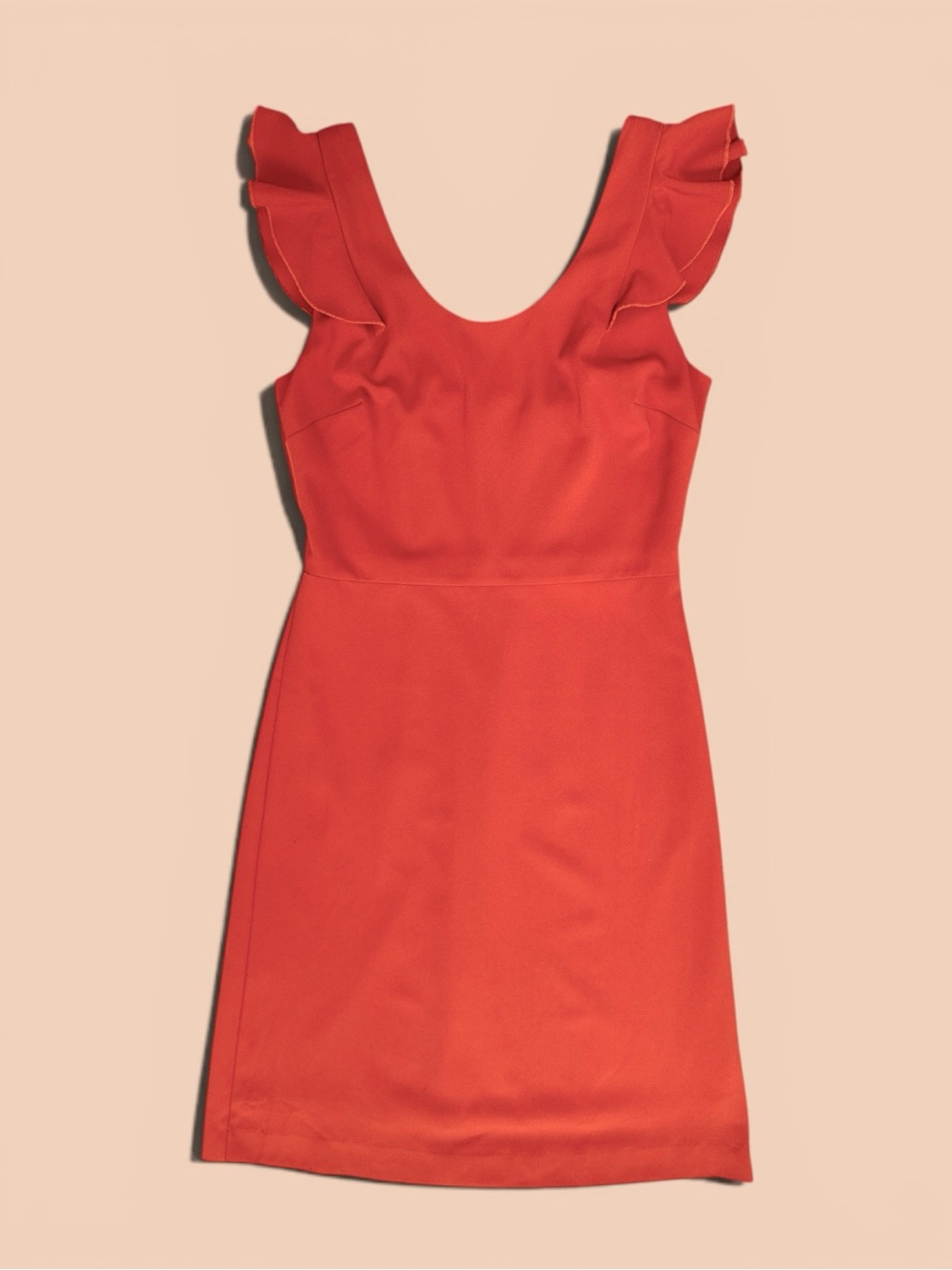 Burnt Orange Sleeve Sheath Dress Fluttered Sleeve.
